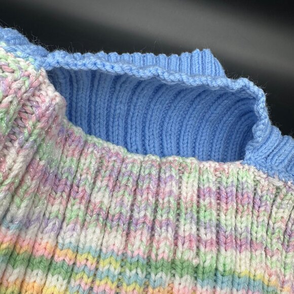 Vintage Sweater Vest Handmade Reversible Crocheted Pastel Stripes Blue Ribbed - Picture 4 of 7